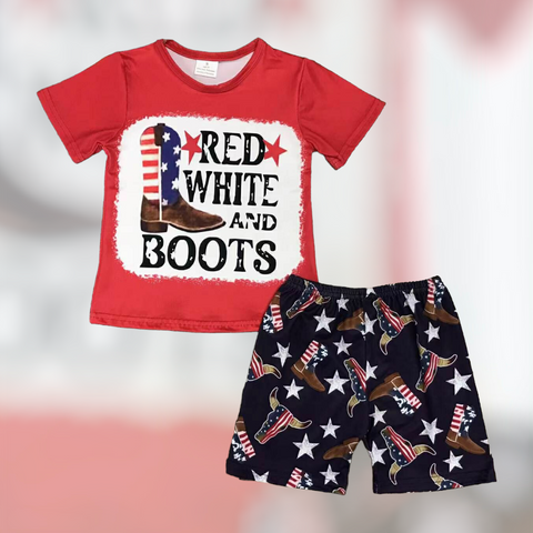 Red White and Boots Short Set