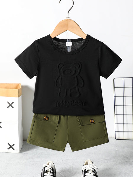 TEDDY BEAR Round Neck Short Sleeve Top and Shorts Set