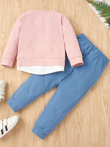 Round Neck Top and Contrast Pants Set