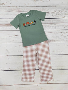 Boys Checkered Turkey Printed Thanksgiving Set