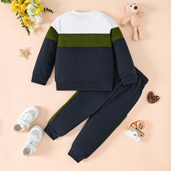 Color Block Round Neck Top and Pants Set