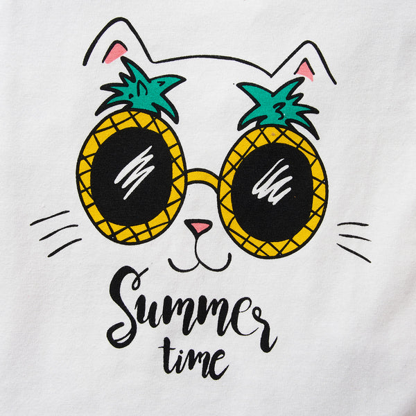 SUMMER TIME Bodysuit and Pineapple Graphic Shorts Set