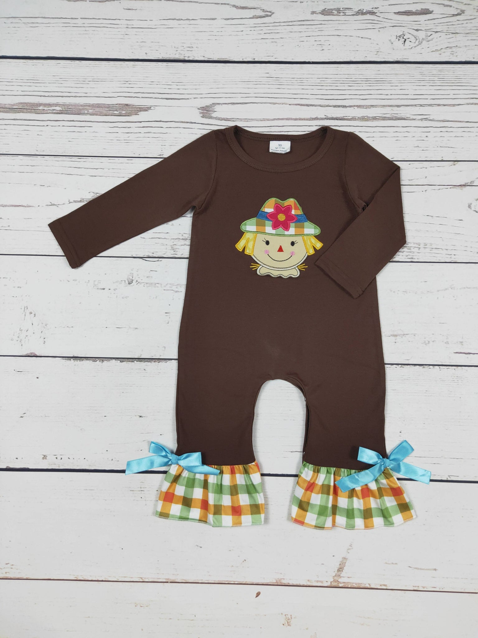 Baby Girls Scarecrow Appliqué Romper