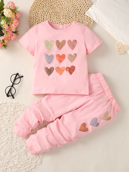 Girls Heart Print T-Shirt and Joggers Set