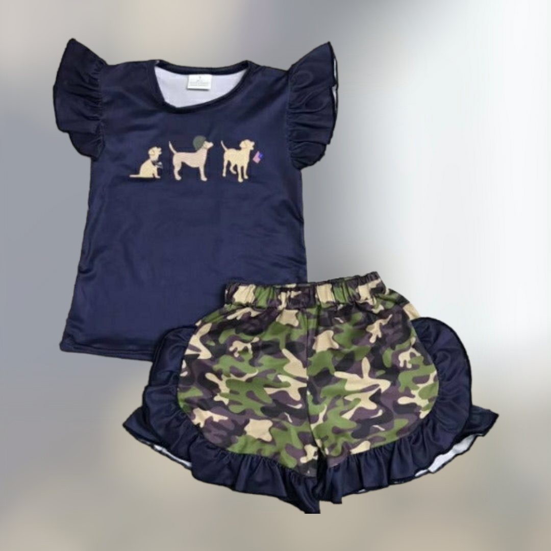 Dogs and Camo with Ruffles Short Set