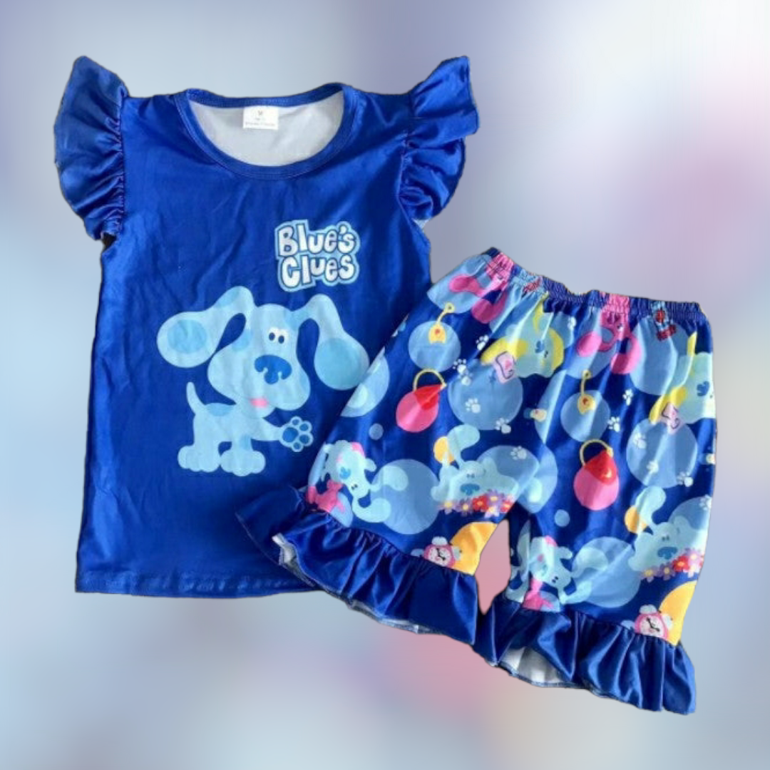 Blue Puppy Clues with Ruffles Short Set