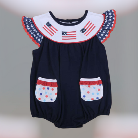 American Flags Romper with Ruffled Sleeves
