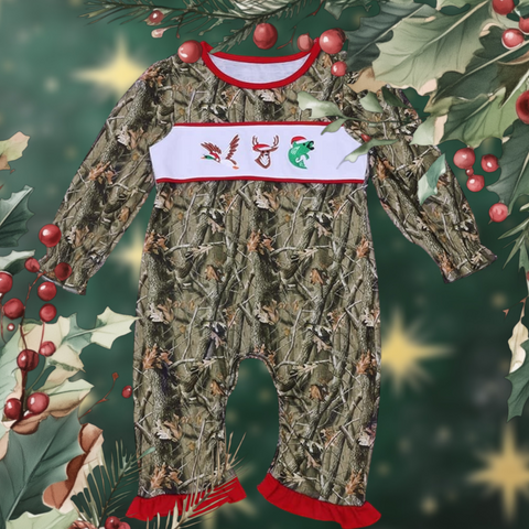 Camo Christmas Romper with Ruffles