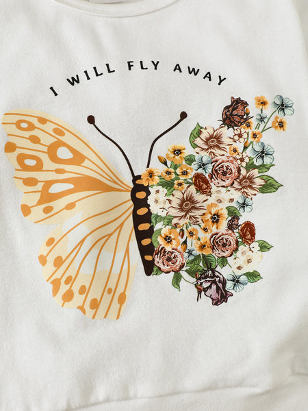 I Will FLY AWAY Butterfly Graphic Tee and Floral Print Flare Pants Kit