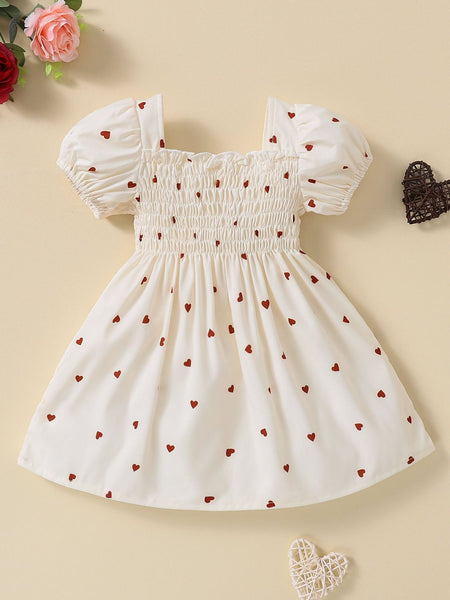 Baby Girl Heart Print Square Neck Dress
