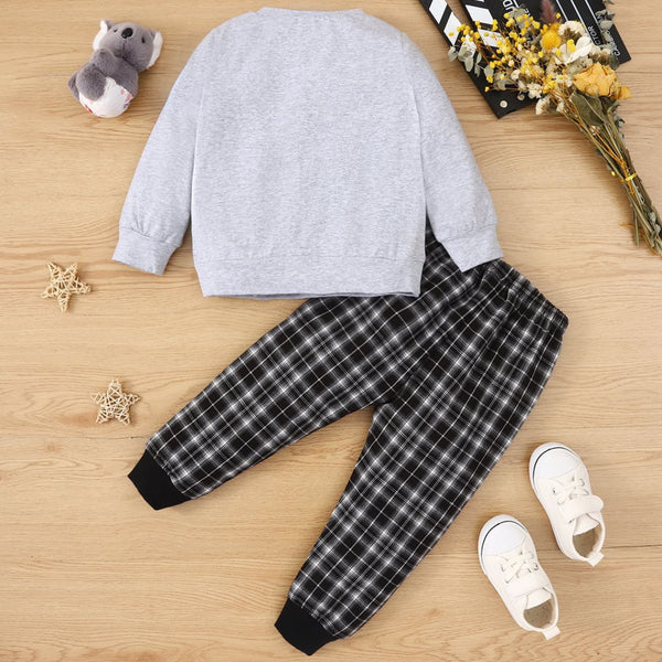 Kids Animal Graphic Sweatshirt and Plaid Joggers Set