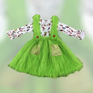 Fuzzy Green Skirt Overalls