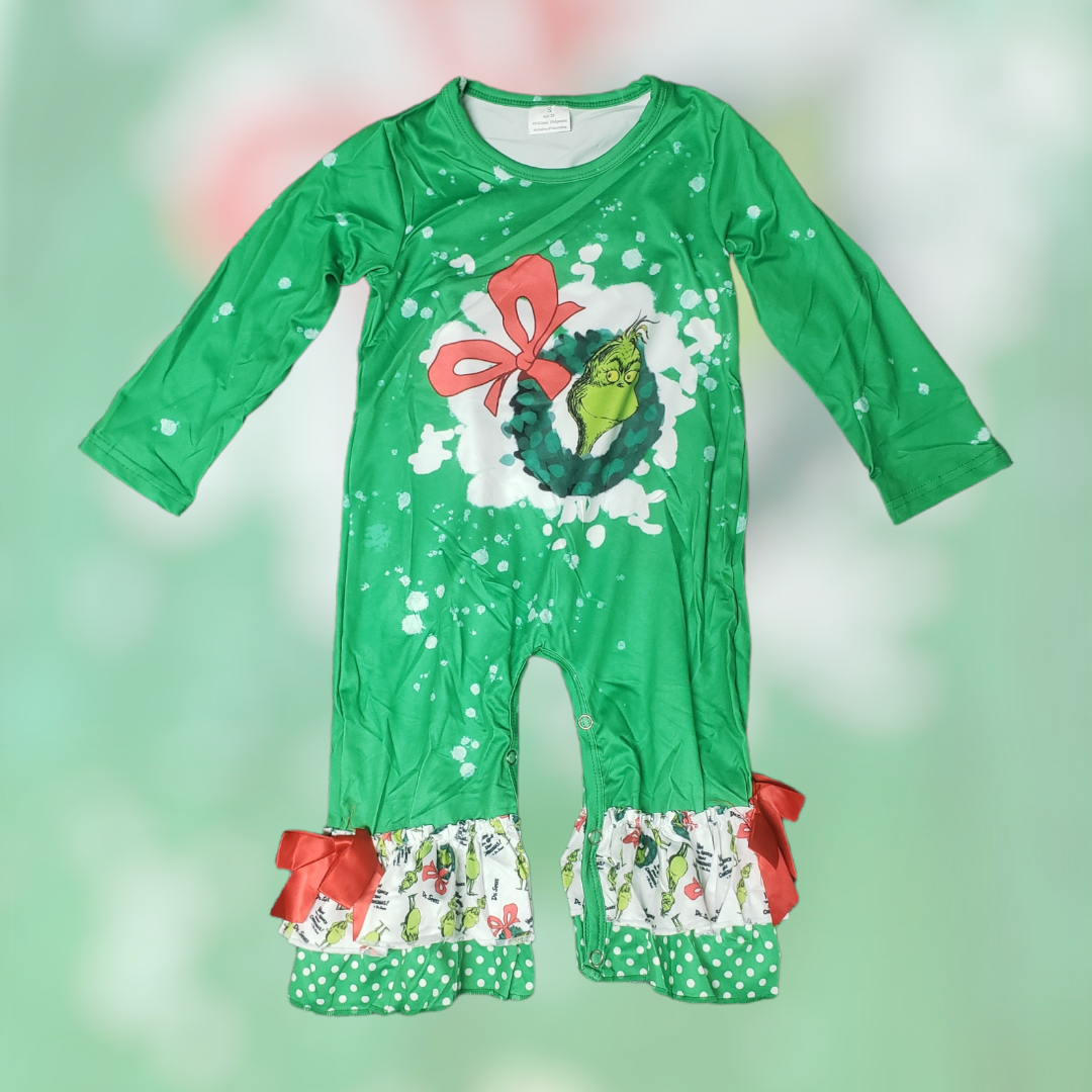 Green Grinch Romper with Ruffles