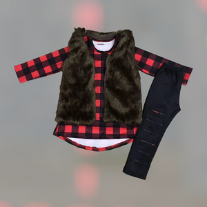 Long Sleeved Buffalo Plaid 3 piece