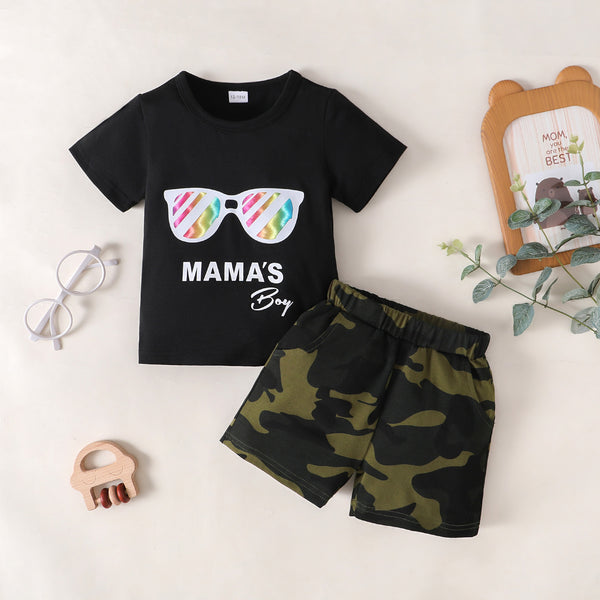 MAMA'S BOY Graphic T-Shirt and Camouflage Shorts Set